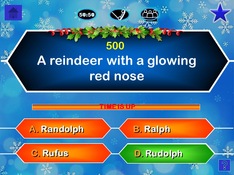 A reindeer with a glowing red nose C. Rufus 500 B. Ralph A. Randolph
